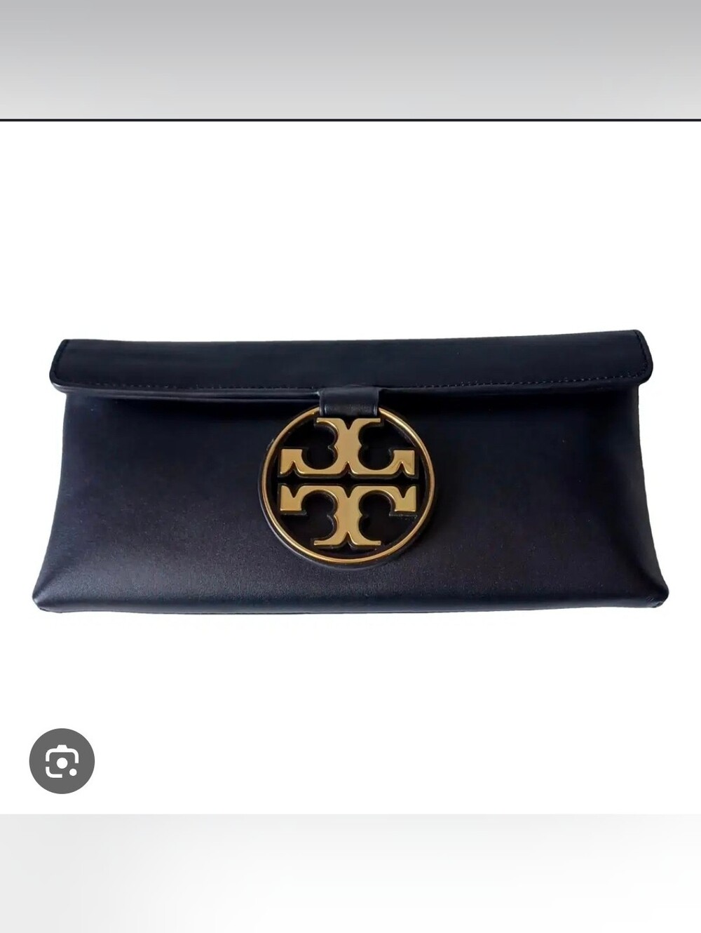 Tory Burch Black Leather Clutch with Gold Logo